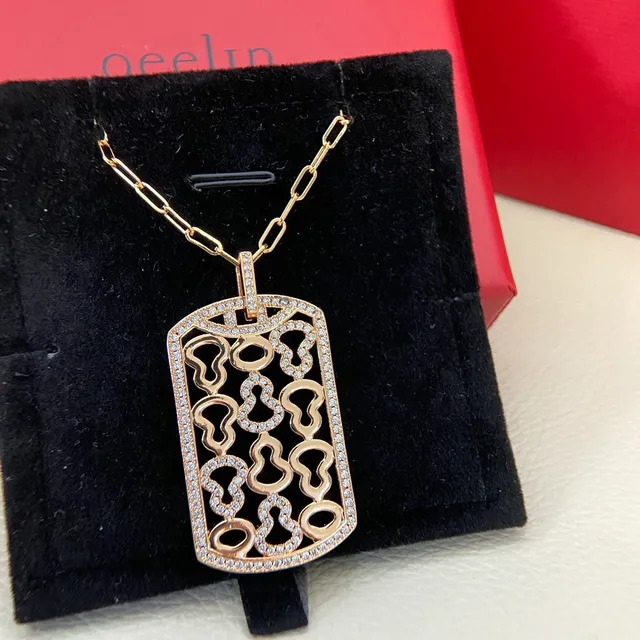 Crystal-Pavé Heart Motif Dog-Tag Pendant Necklaces 5