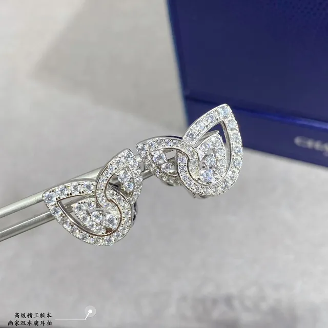 Crystal-Pavé Openwork Leaf Motif Silver-Tone Earrings 4