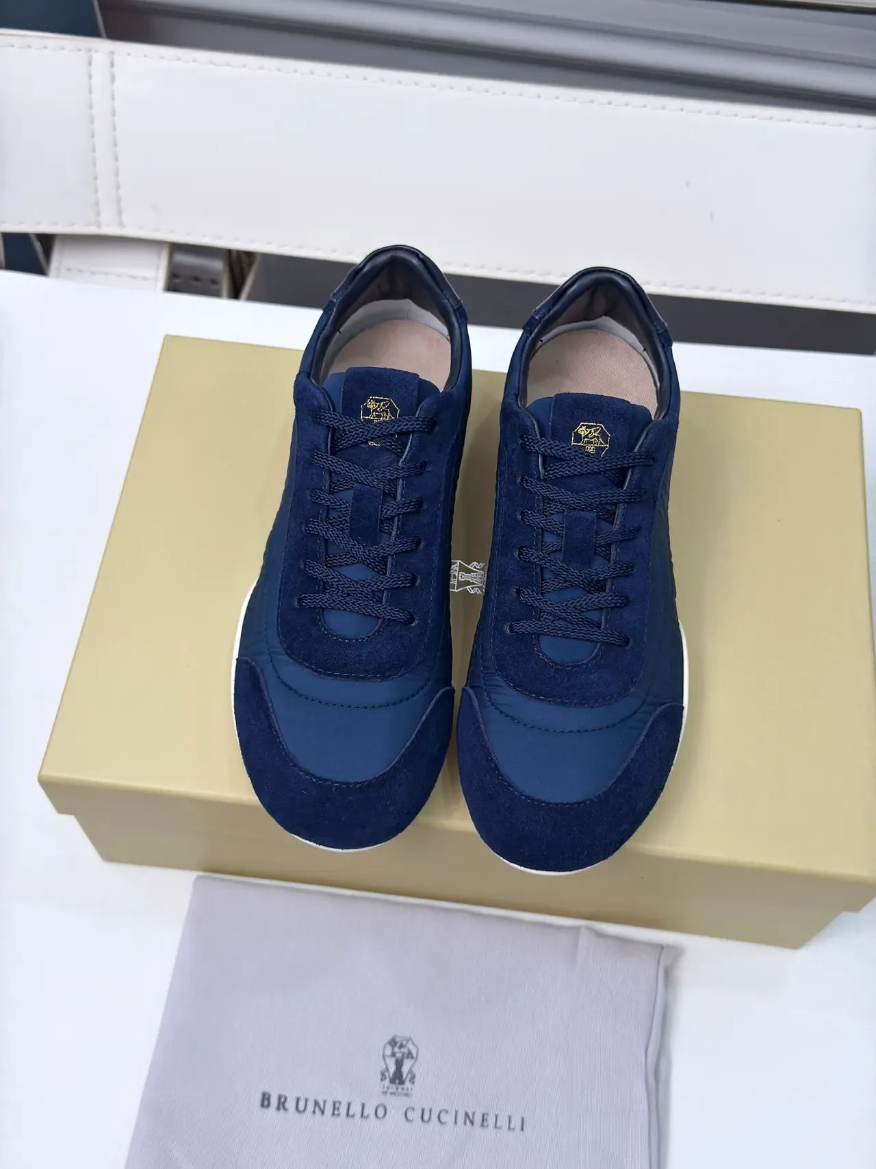 Cucinelli Navy Suede and Textile Panel Lifestyle Sneakers 3
