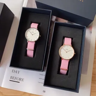 Daniel Wellington Classic Pink White Minimalist Dial Fabric NATO Strap Quartz Watch
