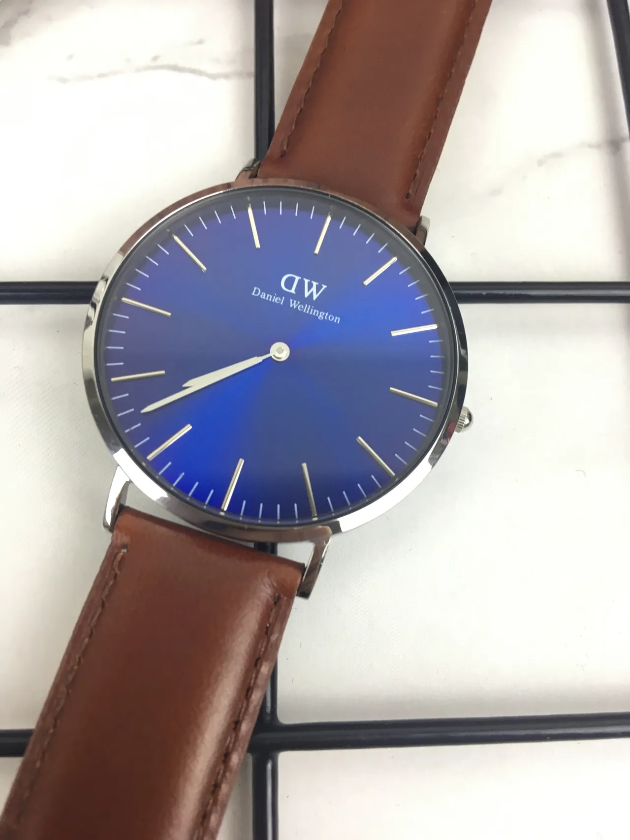 Daniel Wellington Icon Blue Dial Brown Leather Strap Quartz Watch 7
