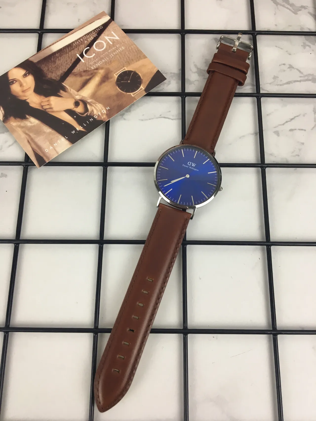Daniel Wellington Icon Blue Dial Brown Leather Strap Quartz Watch 8