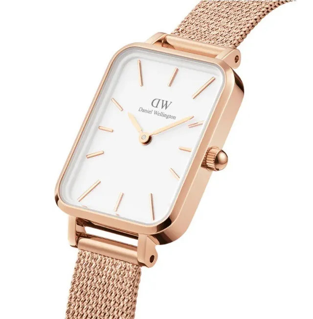 Daniel Wellington White Gold Rectangular Case Minimalist Dial Quartz Watch 3