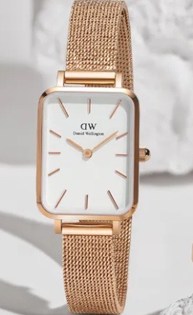 Daniel Wellington White Gold Rectangular Case Minimalist Dial Quartz Watch 6
