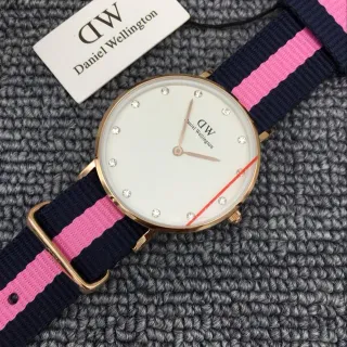 Daniel Wellington সাদা নেভি মিনিমালিস্ট ডায়াল ক্রিস্টাল ঘন্টা মার্কার কোয়ার্টজ ওয়াচ