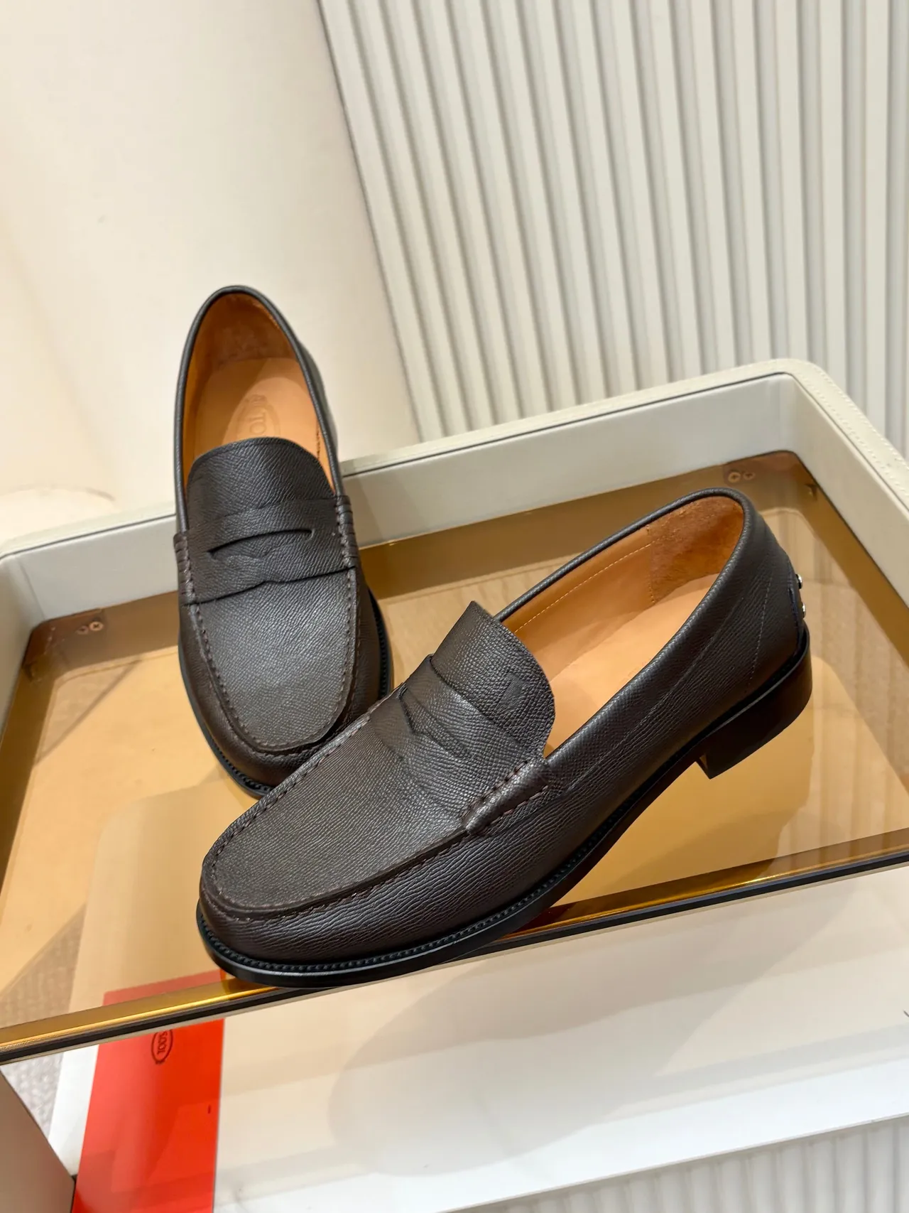 Dark Brown Textured Leather Penny Loafer 4
