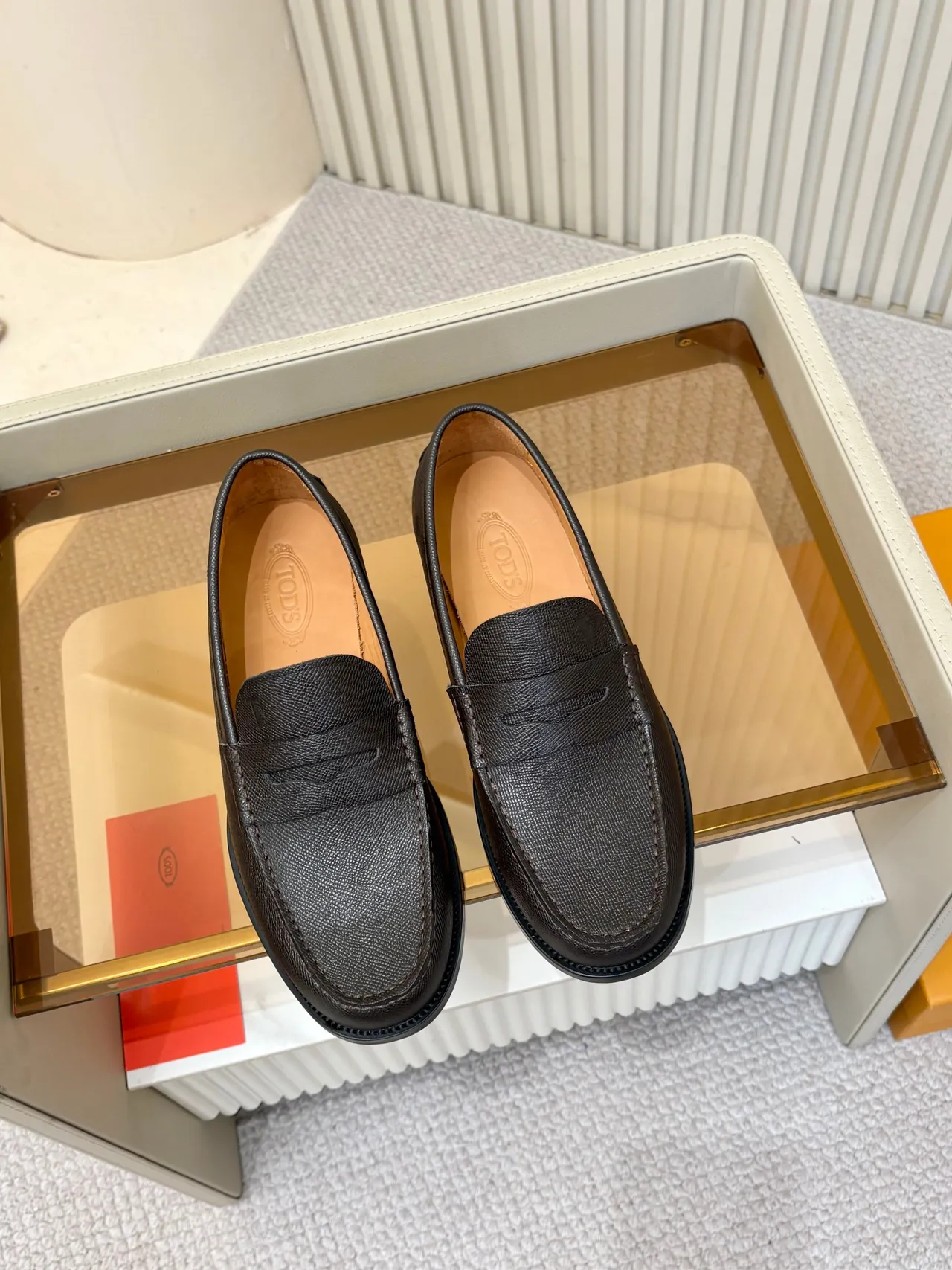 Dark Brown Textured Leather Penny Loafer 5
