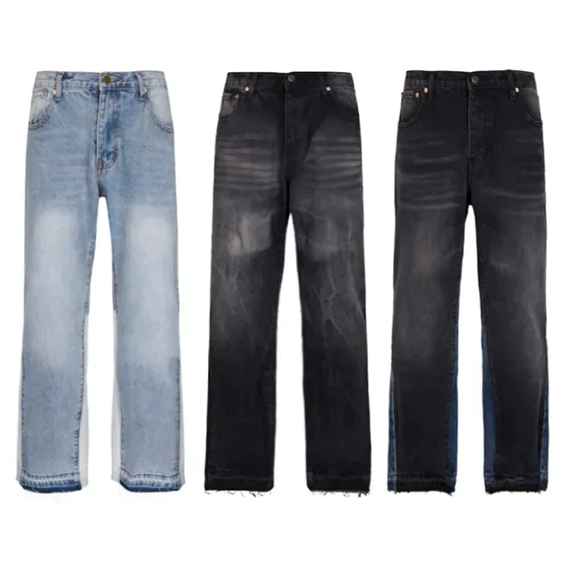 Dark Wash Wide-Leg Contrast Panel Jeans 5