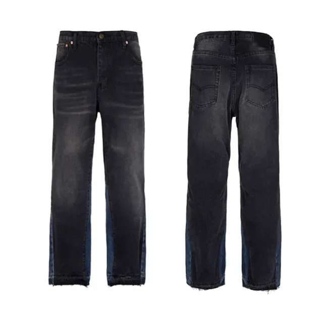 Dark Wash Wide-Leg Contrast Panel Jeans 6