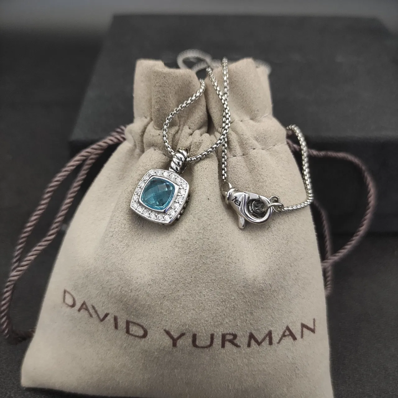 David Yurman Albion Cushion-Cut Blue Topaz and Diamond Pendant Necklace 3