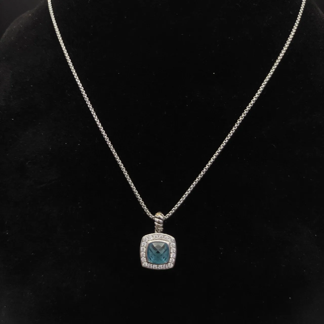 David Yurman Albion Cushion-Cut Blue Topaz and Diamond Pendant Necklace 4
