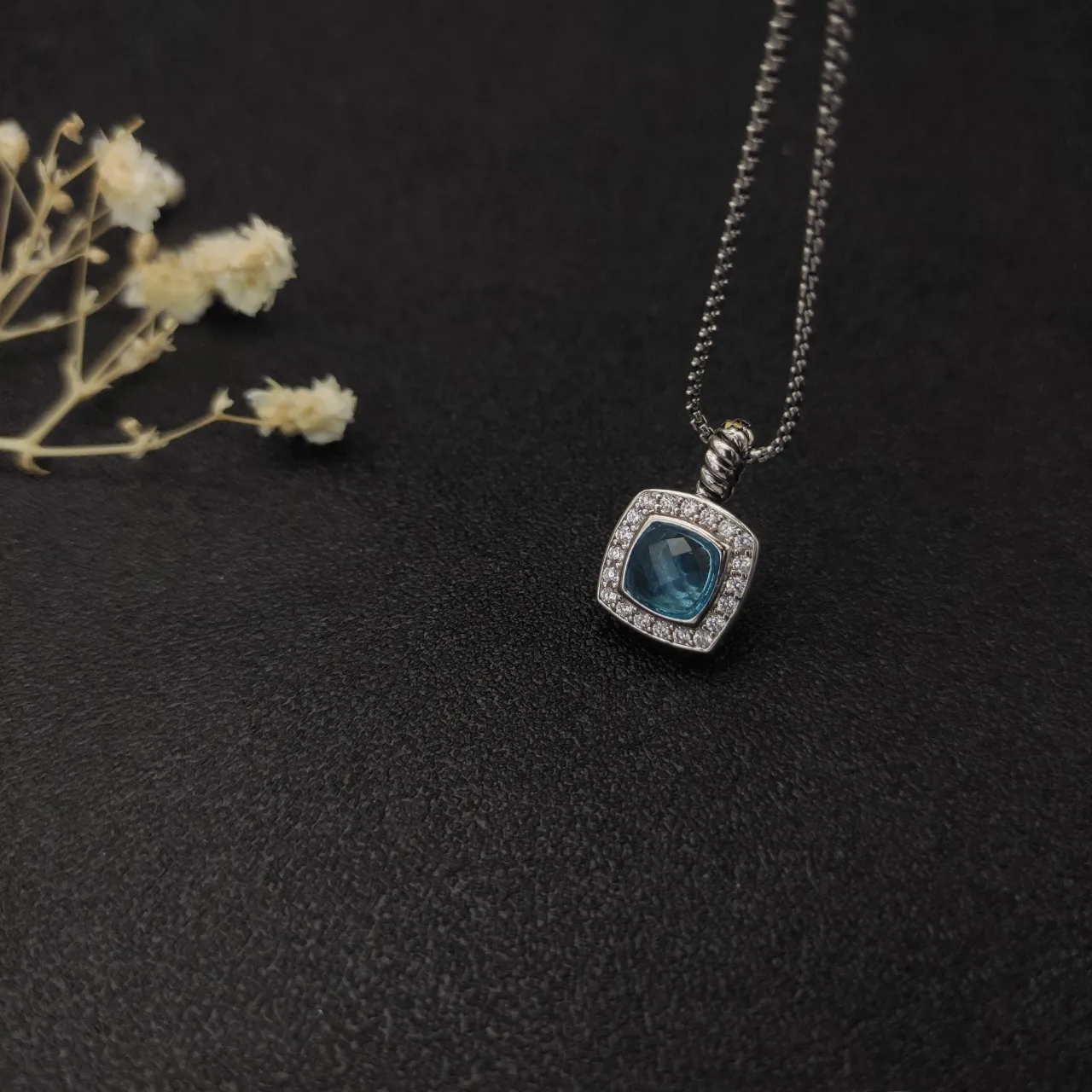 David Yurman Albion Cushion-Cut Blue Topaz and Diamond Pendant Necklace 5