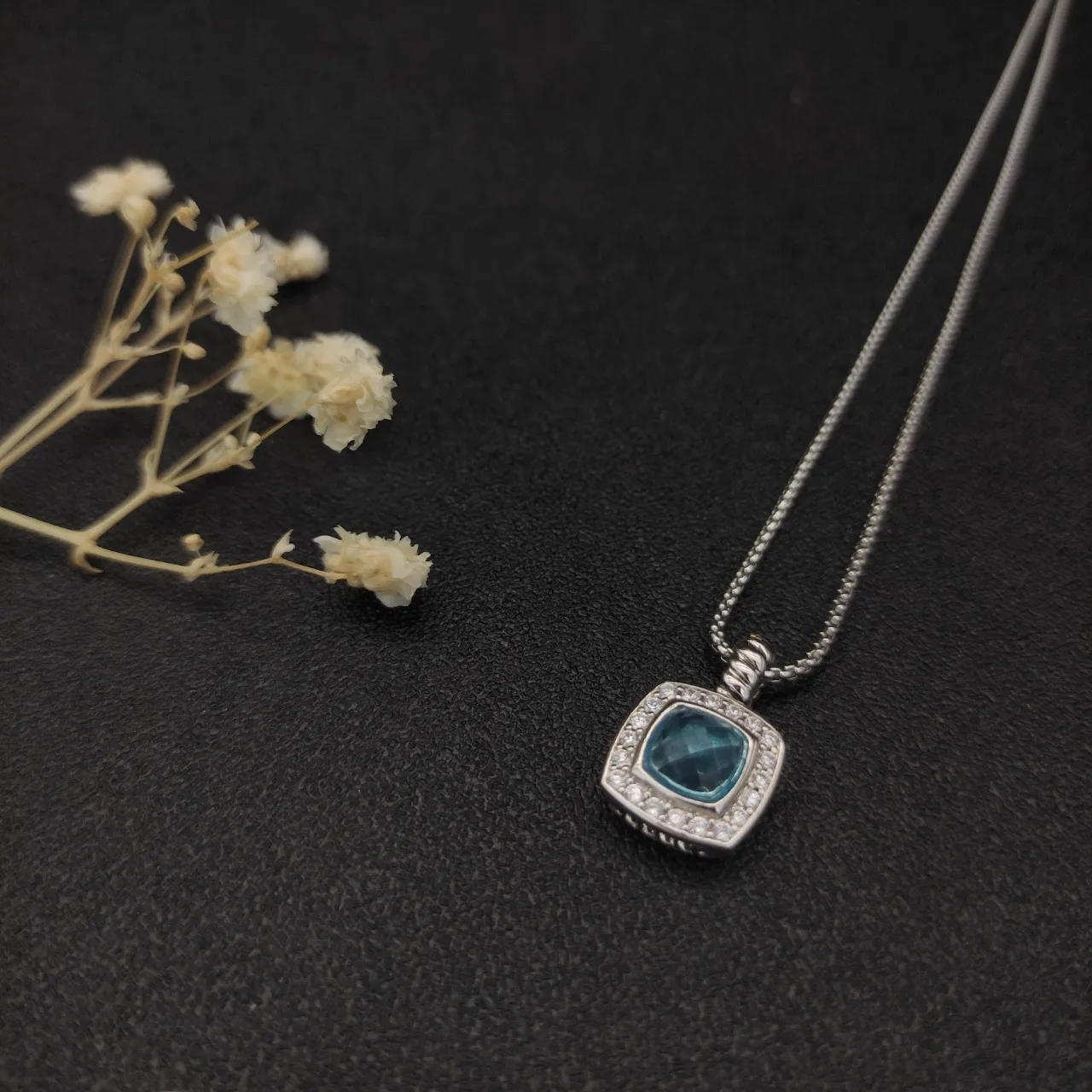 David Yurman Albion Cushion-Cut Blue Topaz and Diamond Pendant Necklace 6