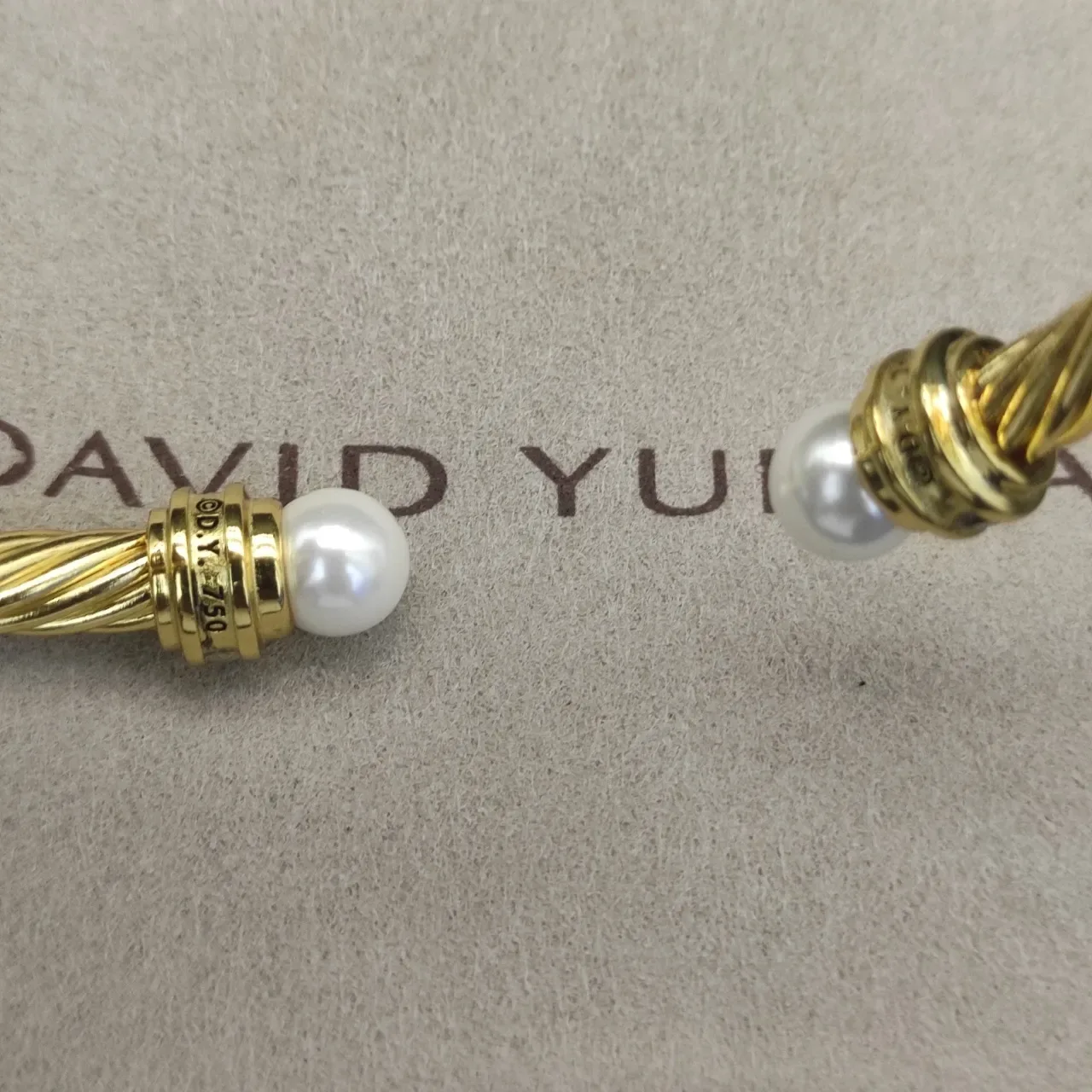 David Yurman Cable Classics Pulseira de Ouro Branco Trançada com Extremidade de Pérola 2