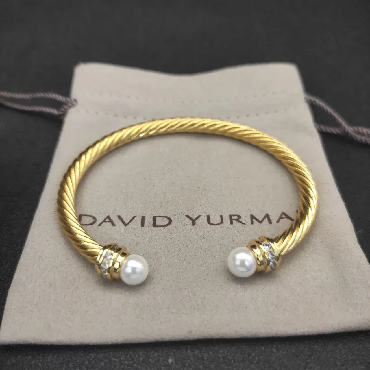 David Yurman Cable Classics Pulseira de Ouro Branco Trançada com Extremidade de Pérola 3