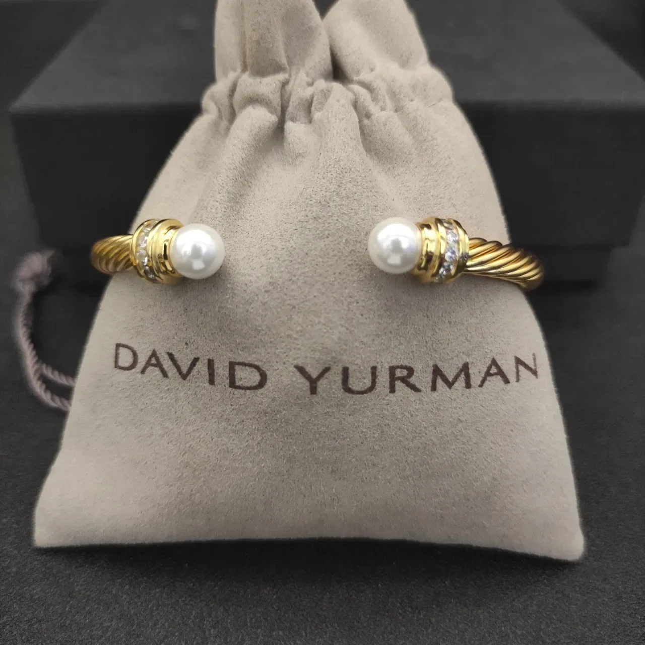 David Yurman Cable Classics Pulseira de Ouro Branco Trançada com Extremidade de Pérola 9
