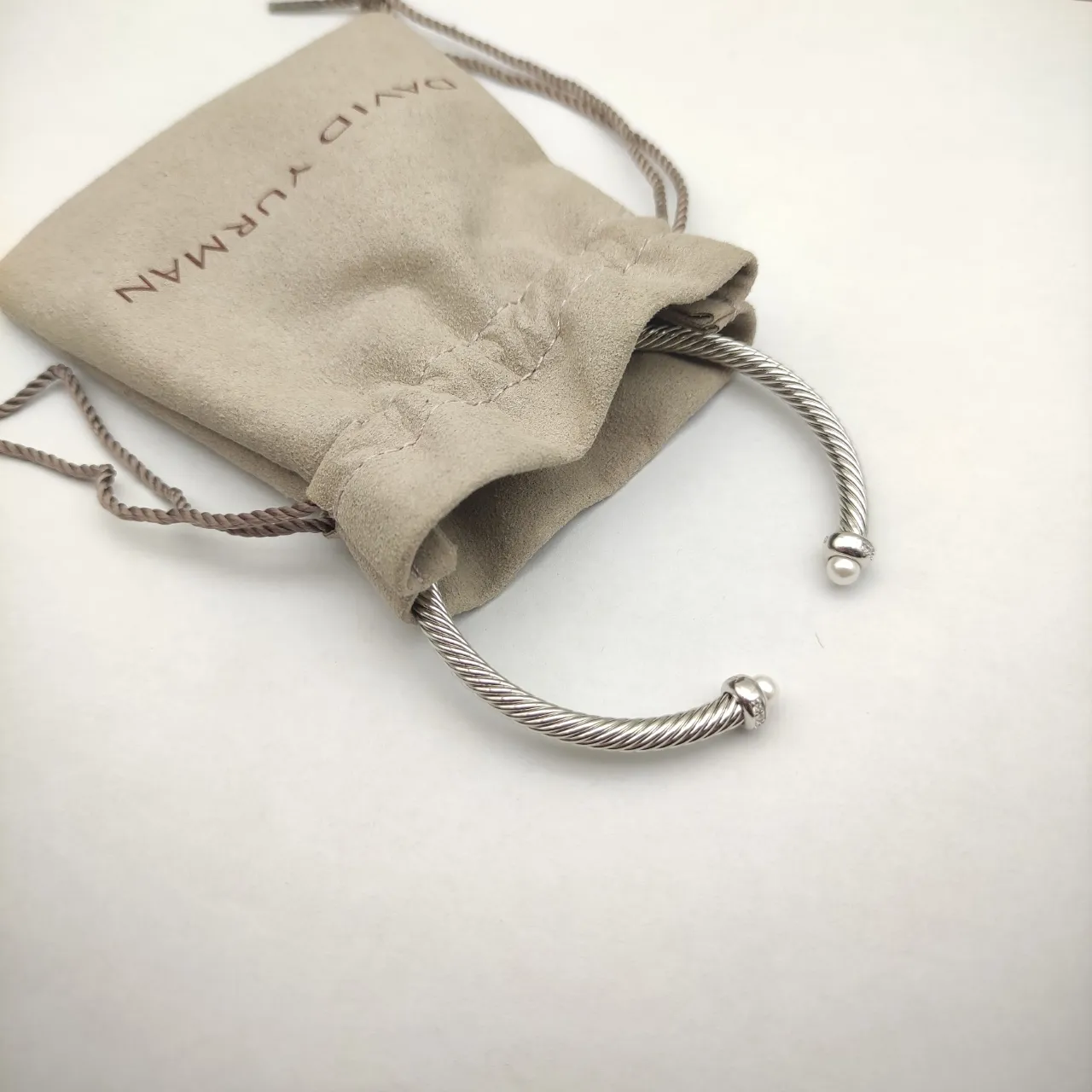 David Yurman Cable Classics Pearl and Diamond Twisted Cable Bracelet 4