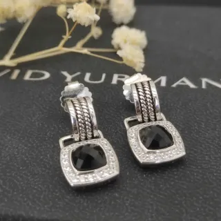 David Yurman Cable Classics Square Pavé Black Stone Earrings
