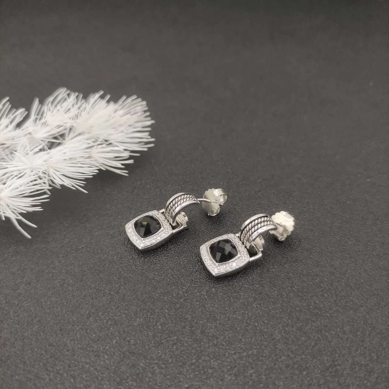 David Yurman Cable Classics Square Pavé Black Stone Earrings 2