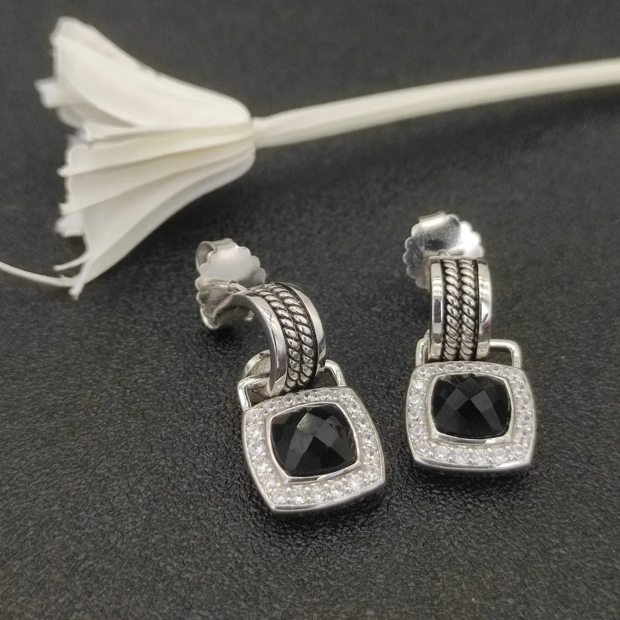 David Yurman Cable Classics Square Pavé Black Stone Earrings 3