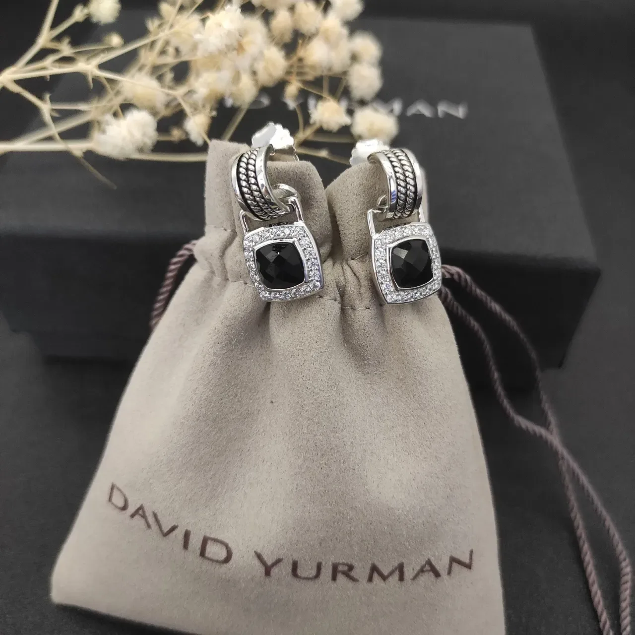 David Yurman Cable Classics Square Pavé Black Stone Earrings 4