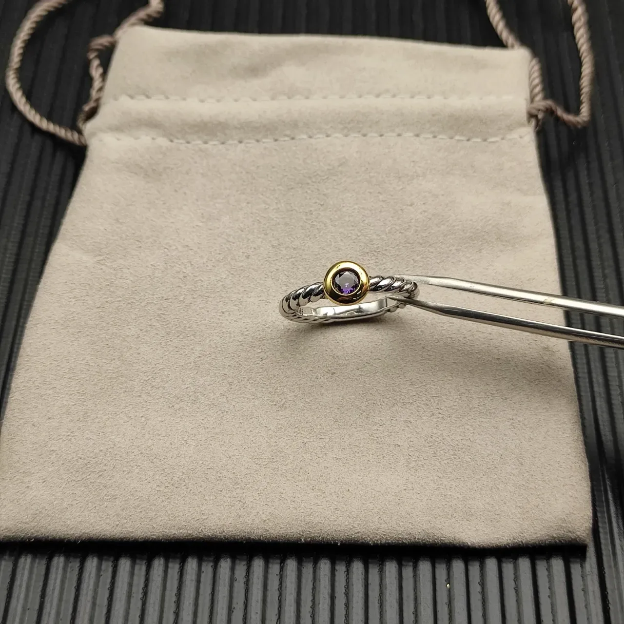 David Yurman Cable Collectibles Two-Tone Purple Gemstone Ring 7