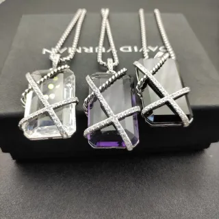 David Yurman Cable Collectibles X إعداد شفاف بنفسجي ملتوت Pavé ماس قلادة
