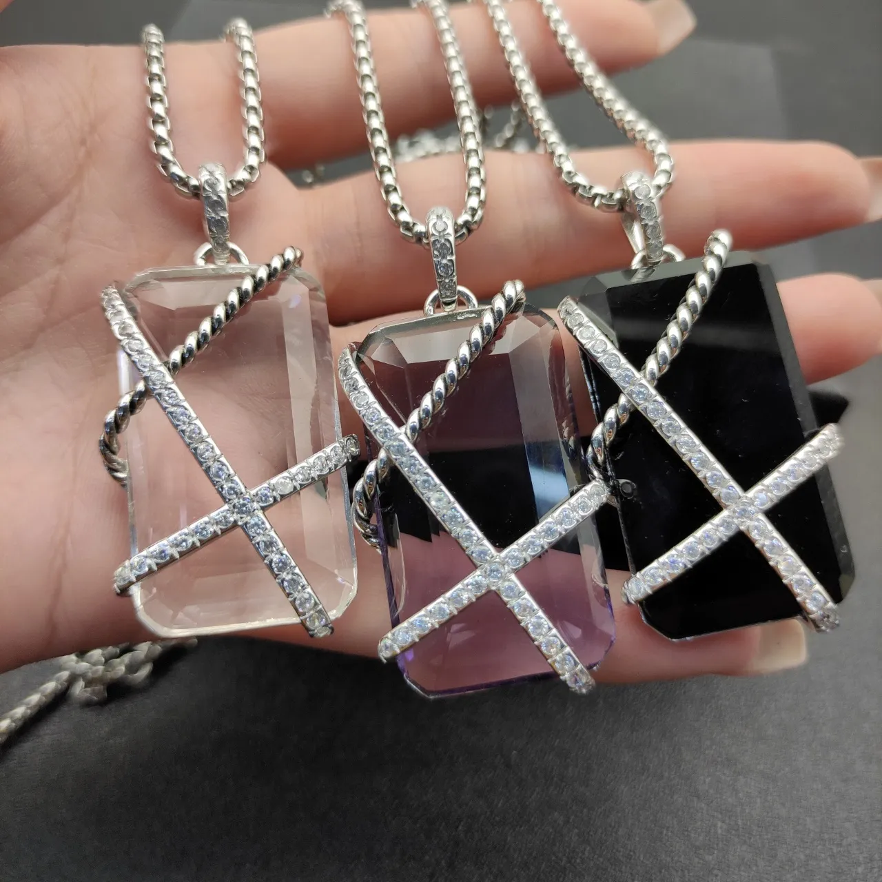 David Yurman Cable Collectibles X إعداد شفاف بنفسجي ملتوت Pavé ماس قلادة 3