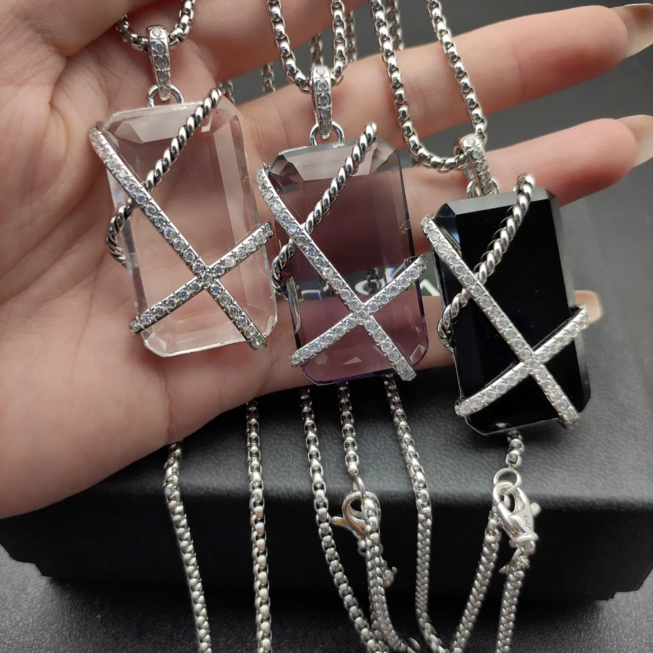 David Yurman Cable Collectibles X إعداد شفاف بنفسجي ملتوت Pavé ماس قلادة 4
