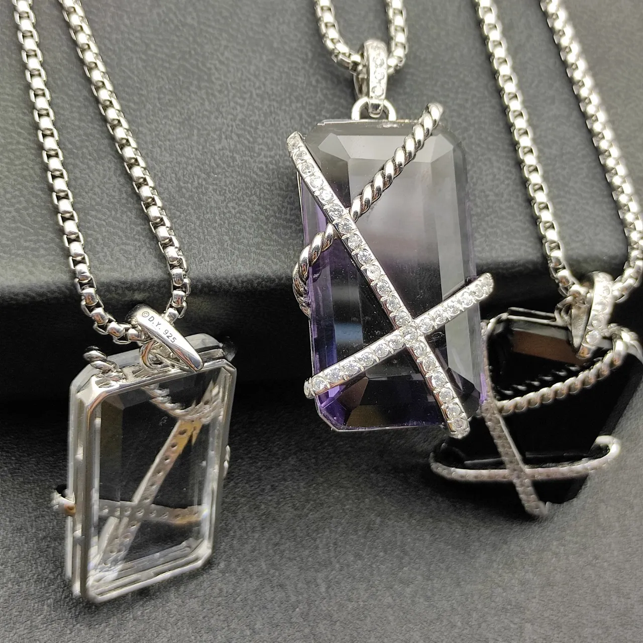 David Yurman Cable Collectibles X إعداد شفاف بنفسجي ملتوت Pavé ماس قلادة 5