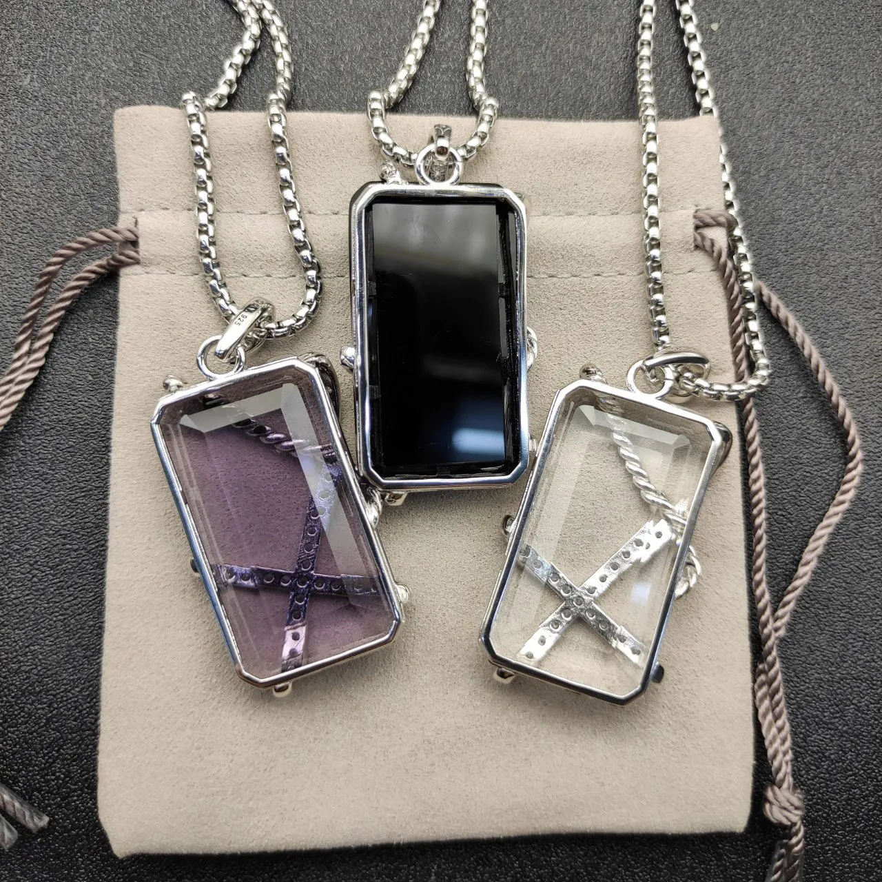 David Yurman Cable Collectibles X إعداد شفاف بنفسجي ملتوت Pavé ماس قلادة 7