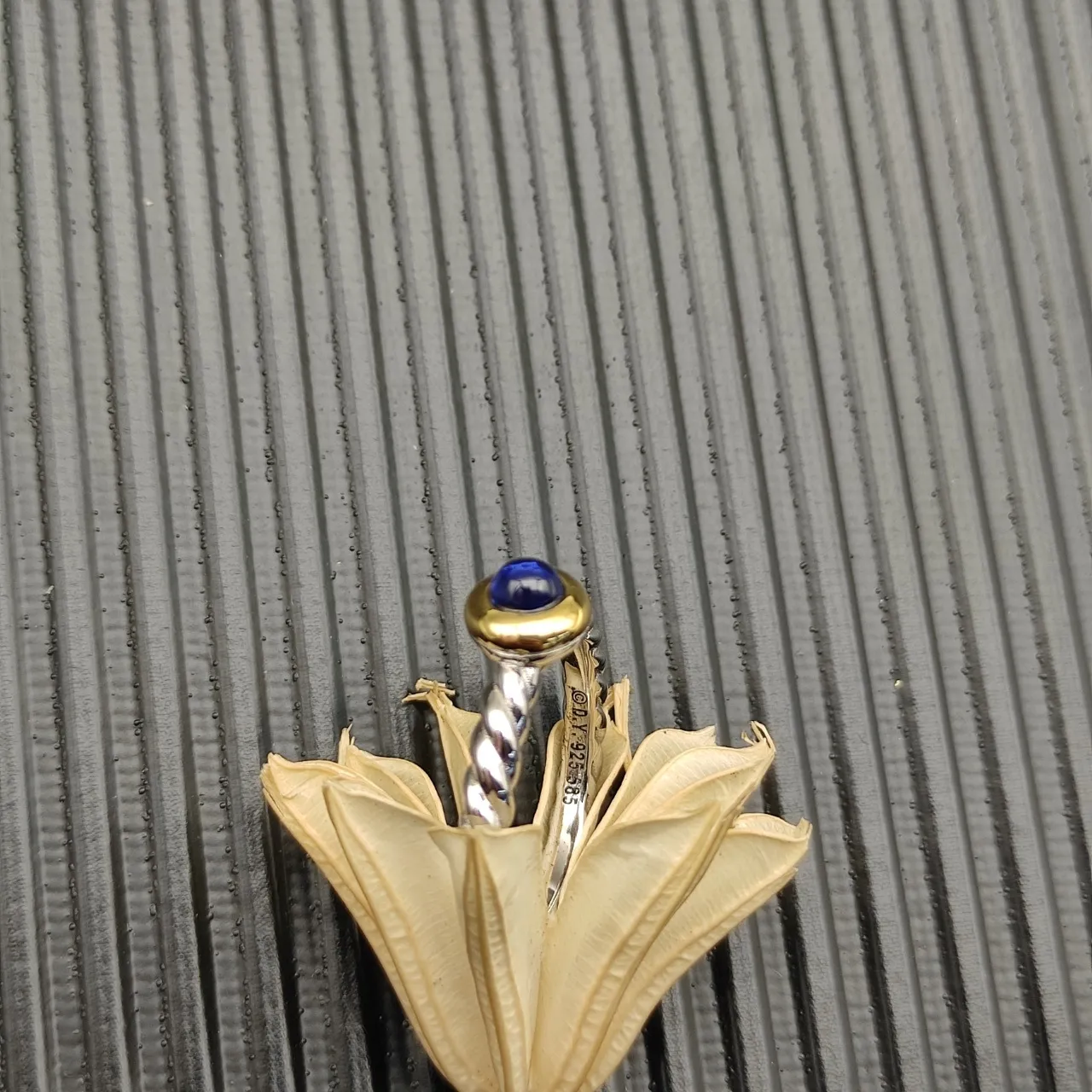 David Yurman Cable Collection Blue Cabochon Gold Bezel Ring 3