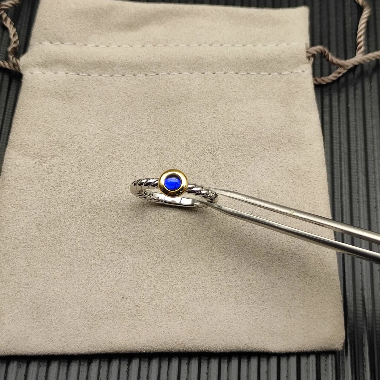 David Yurman Cable Collection Blue Cabochon Gold Bezel Ring 5