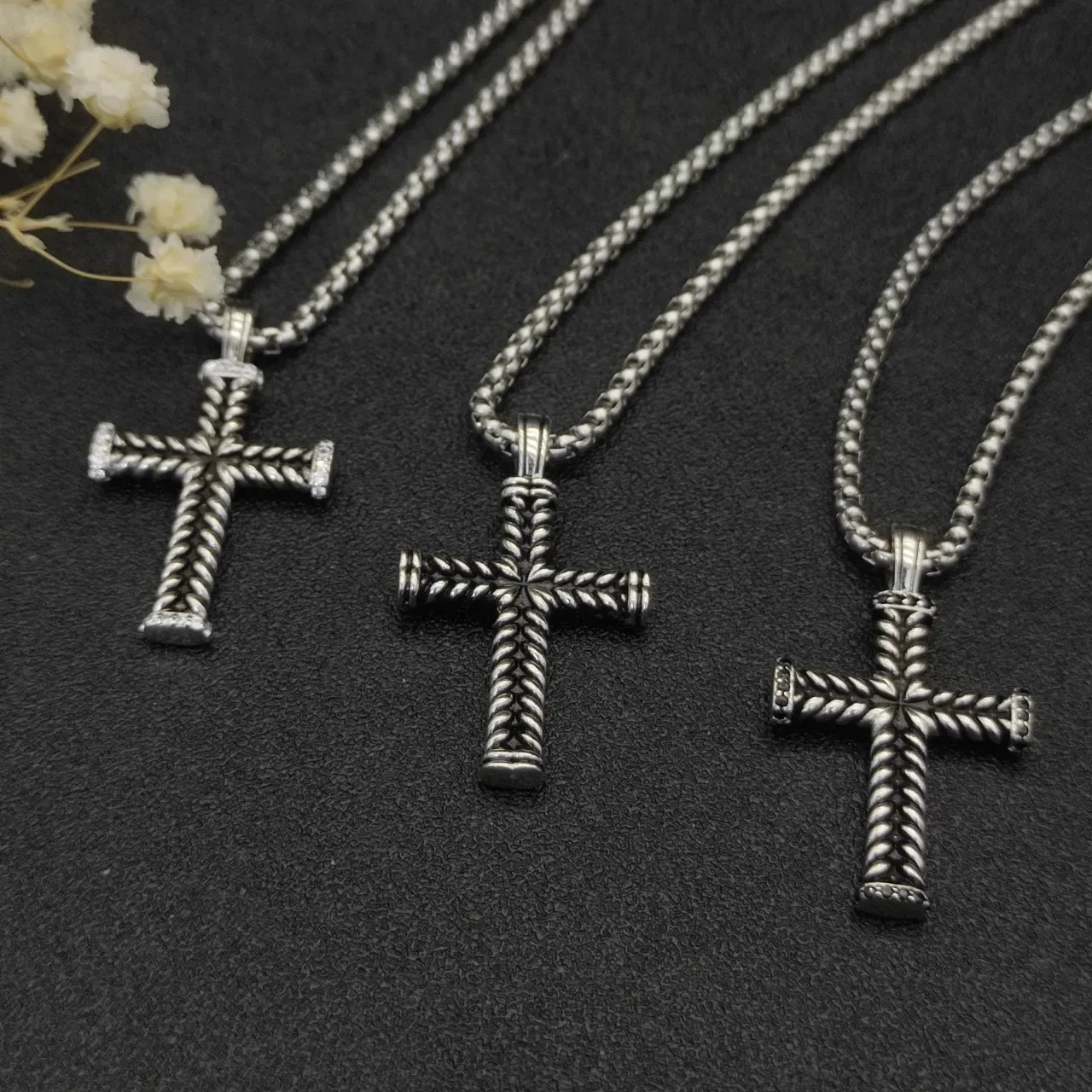 David Yurman Cable Cross Silver Twisted Texture Silhouette Necklace 5