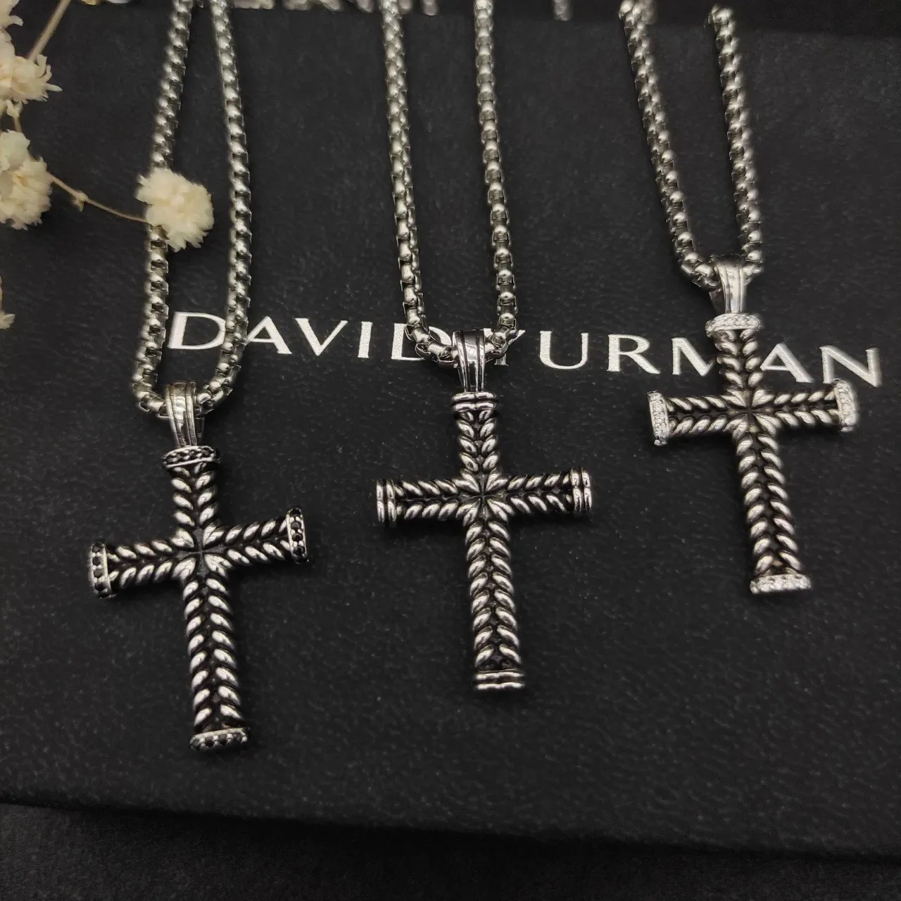 David Yurman Cable Cross Silver Twisted Texture Silhouette Necklace 7