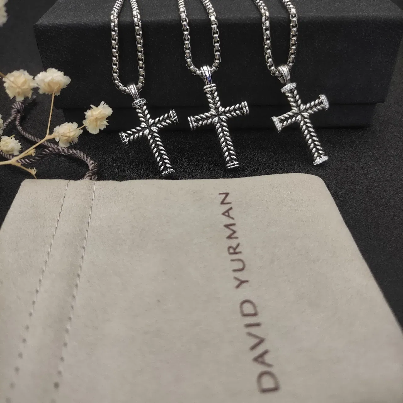 David Yurman Cable Cross Silver Twisted Texture Silhouette Necklace 8