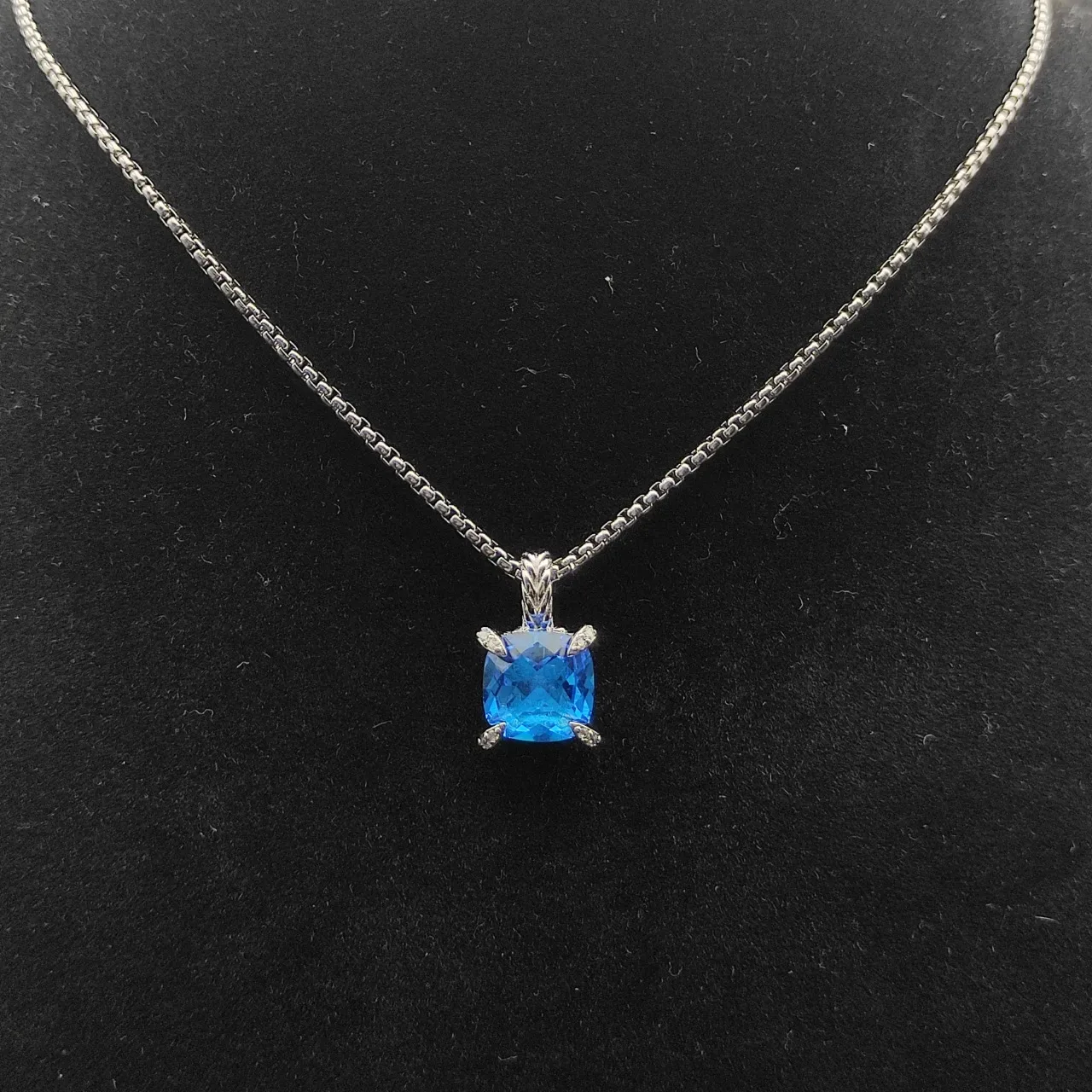 David Yurman Cushion-Cut Blue Gemstone Pendant Necklace 2