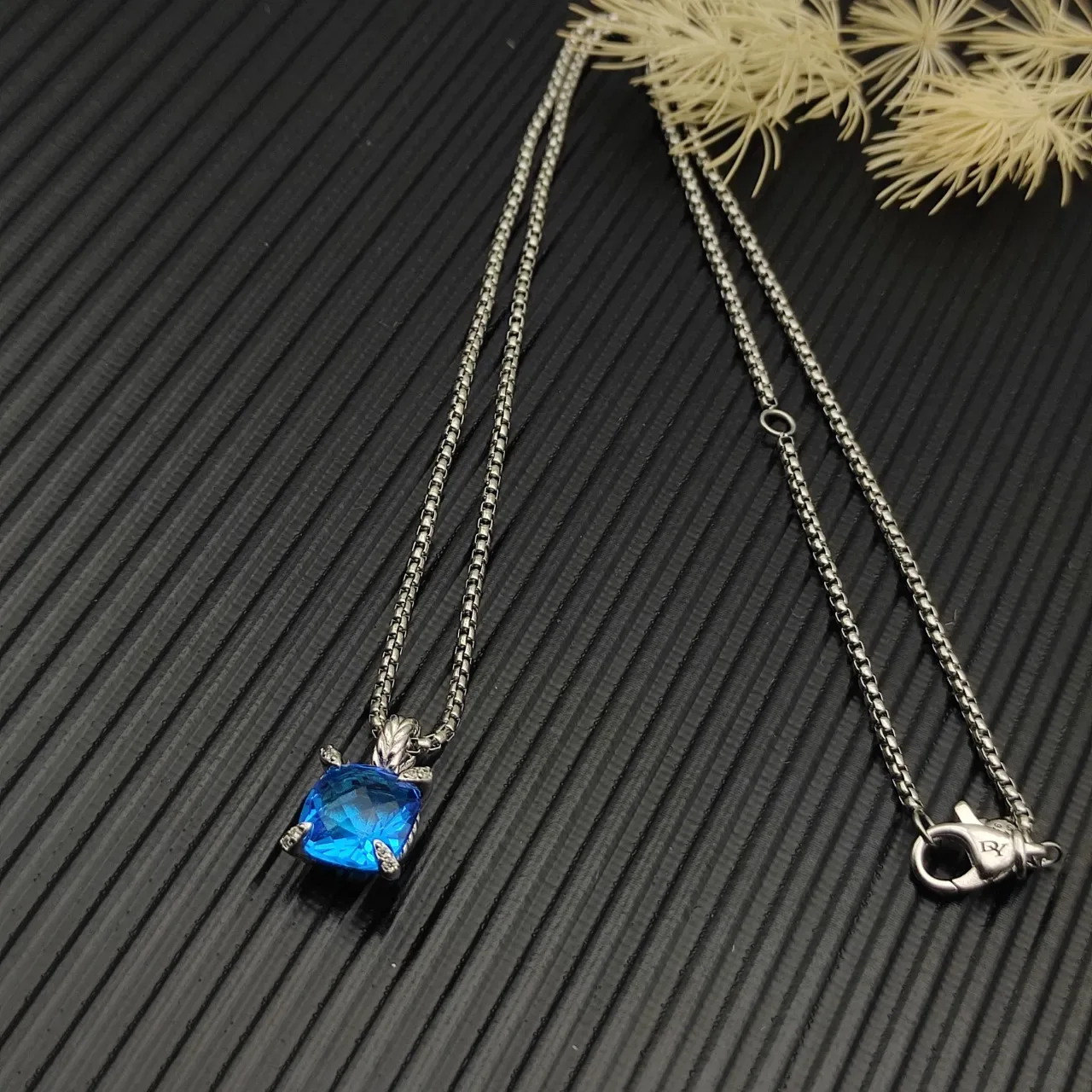 David Yurman Cushion-Cut Blue Gemstone Pendant Necklace 7