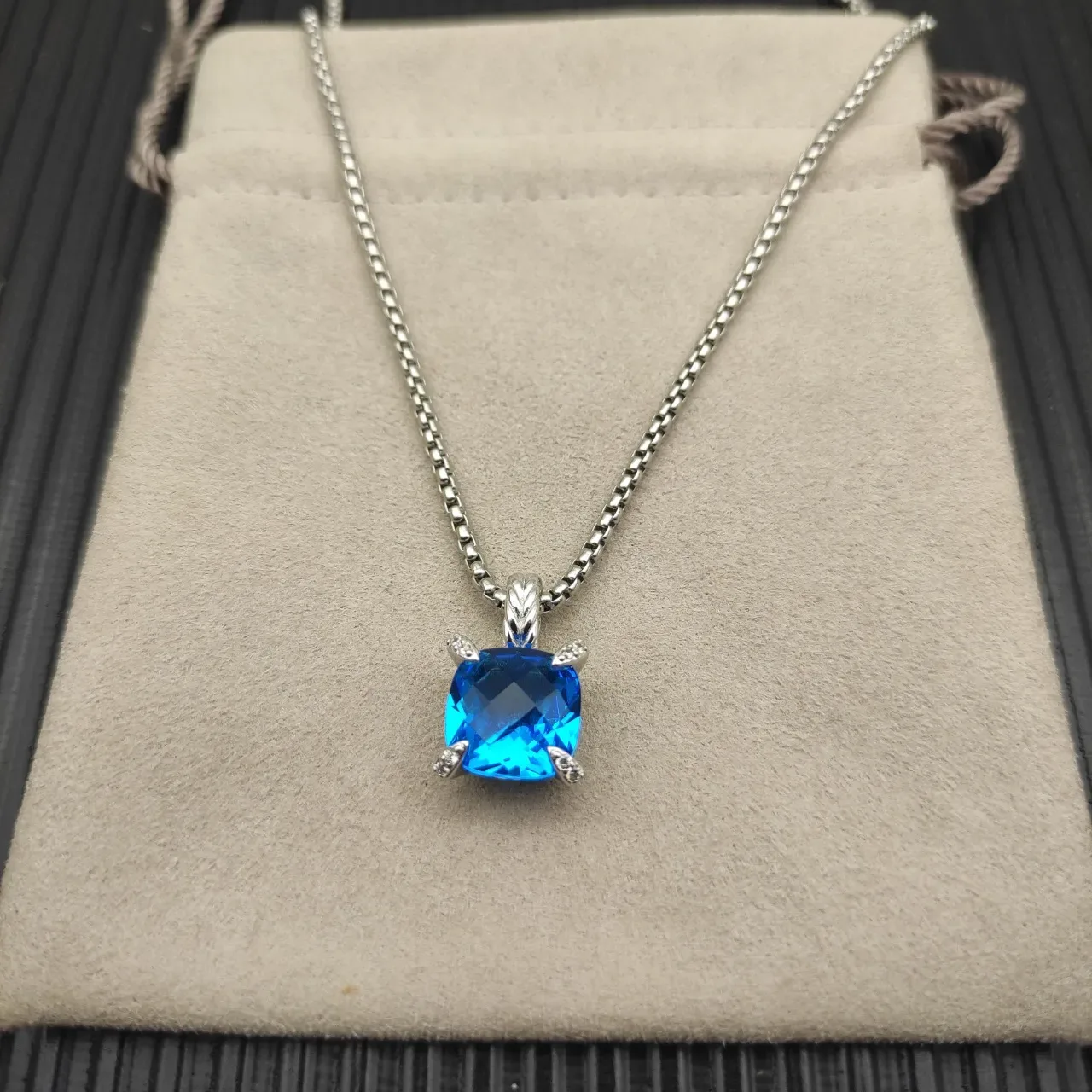 David Yurman Cushion-Cut Blue Gemstone Pendant Necklace 9