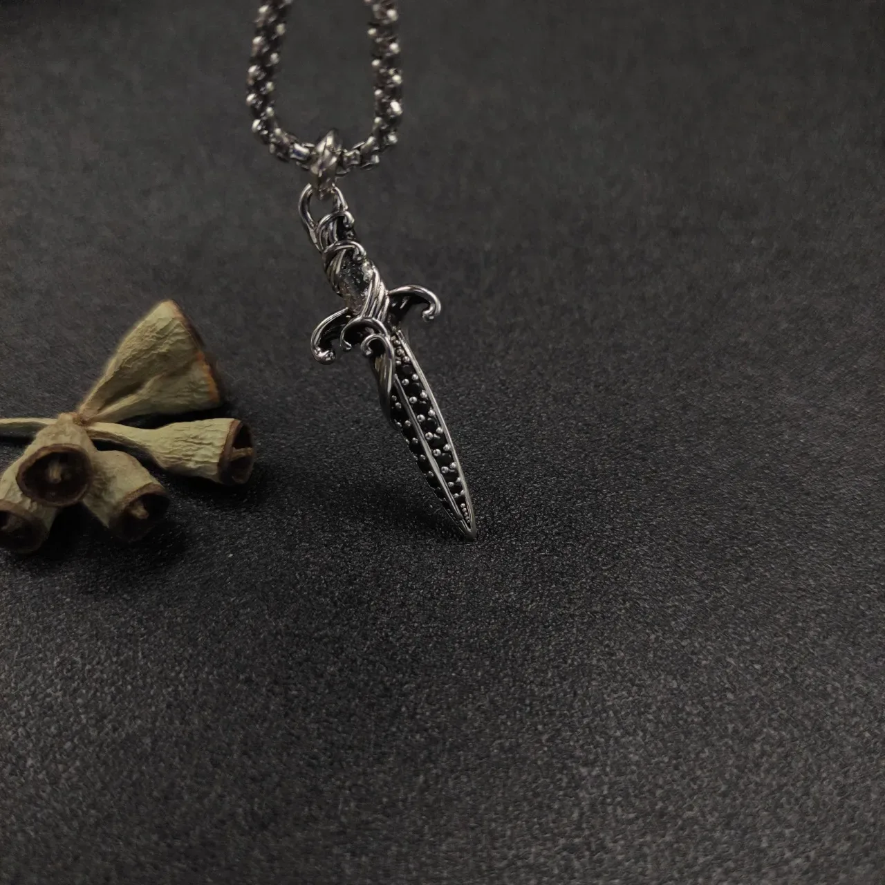 David Yurman Dagger Silver Black Pendant Pavé Stones Necklace 2