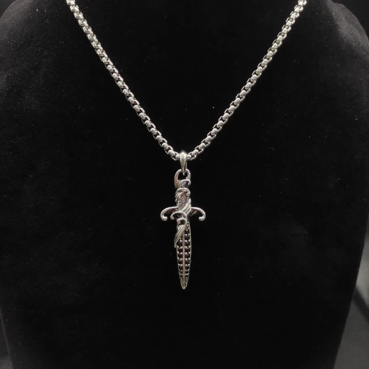 David Yurman Dagger Silver Black Pendant Pavé Stones Necklace 3