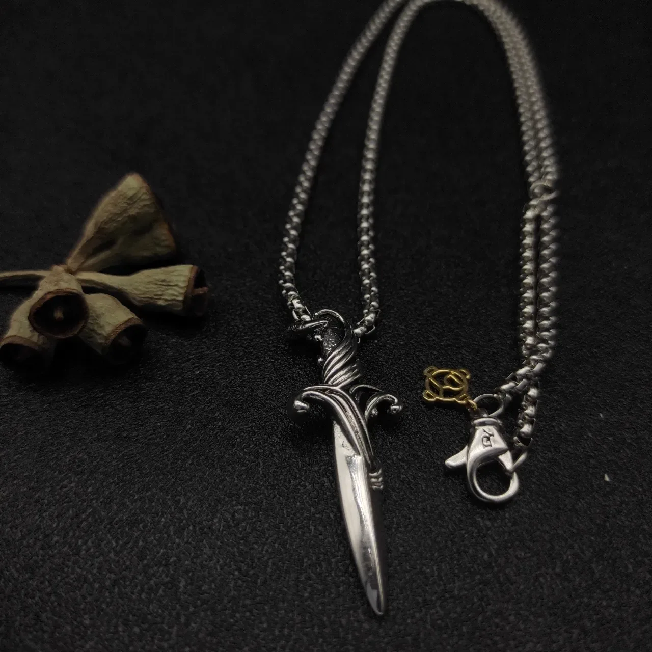 David Yurman Dagger Silver Black Pendant Pavé Stones Necklace 4