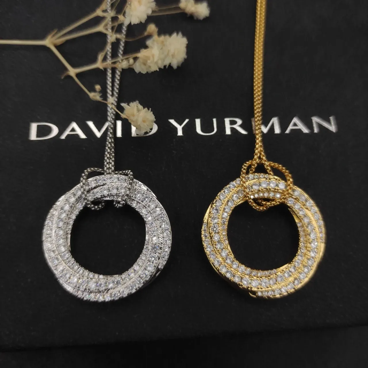 David Yurman Silver Pave-Set Double Circle Pendant Cable Chain Necklace 4