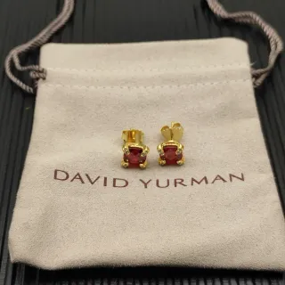 David Yurman Square Red Gemstone Gold Stud Earrings