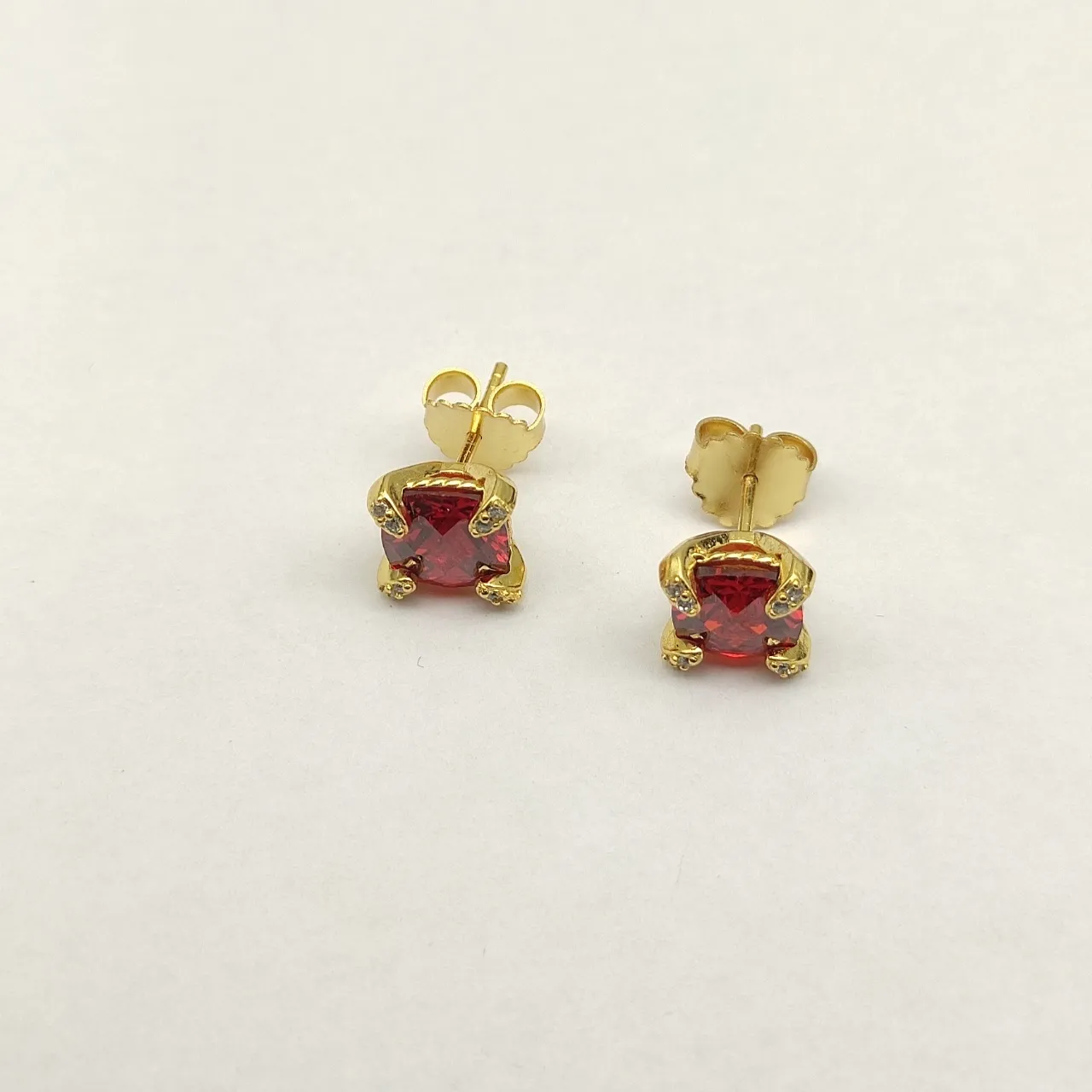 David Yurman Square Red Gemstone Gold Stud Earrings 6