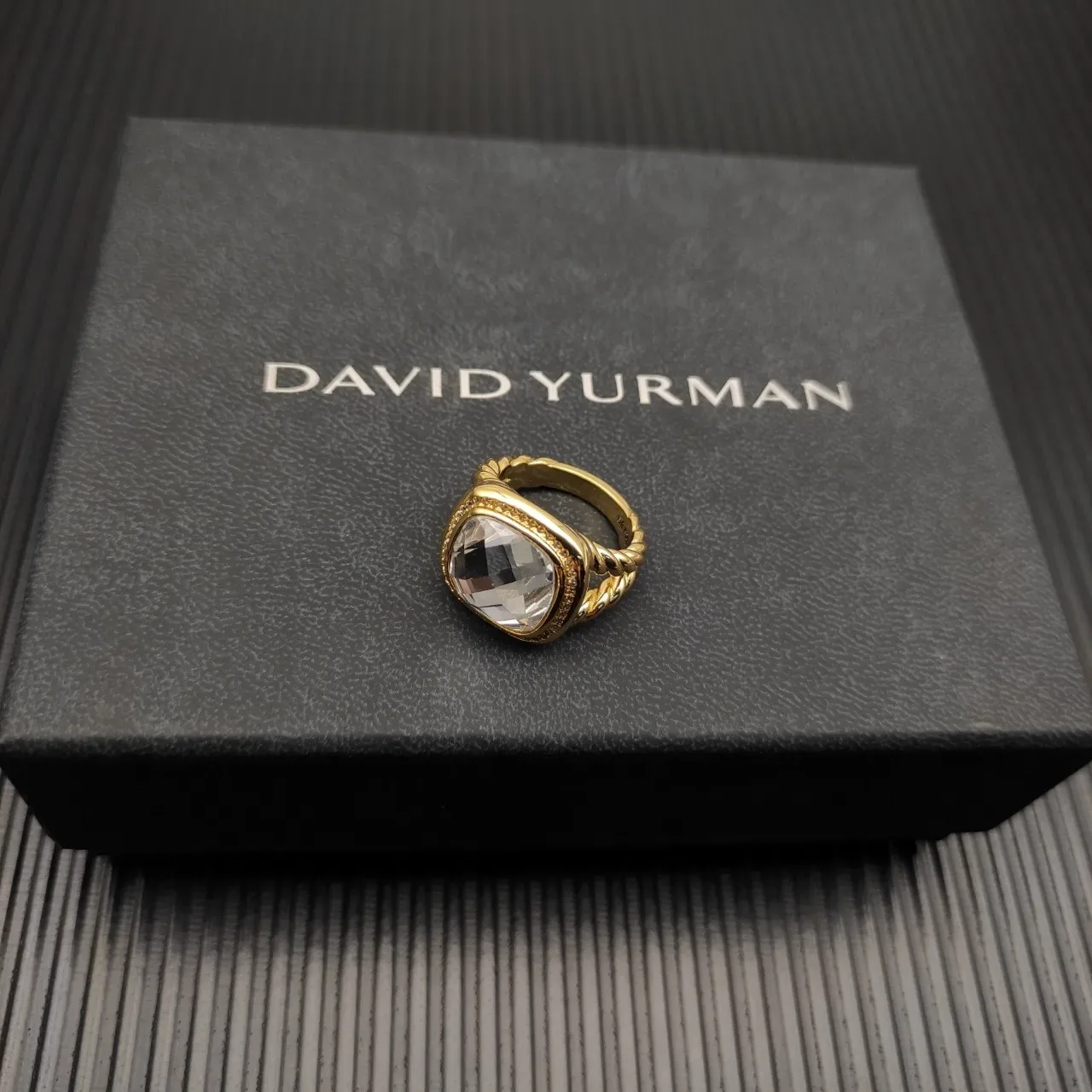 David Yurman Twisted Cable Bezel-Set Clear Stone Ring 4