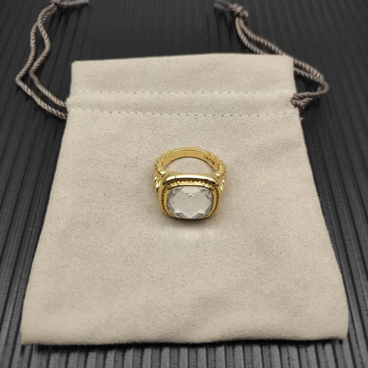 David Yurman Twisted Cable Bezel-Set Clear Stone Ring 9
