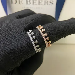 De Beers Silver Gold Pavé Band Bezel-Set Round Diamonds Ring