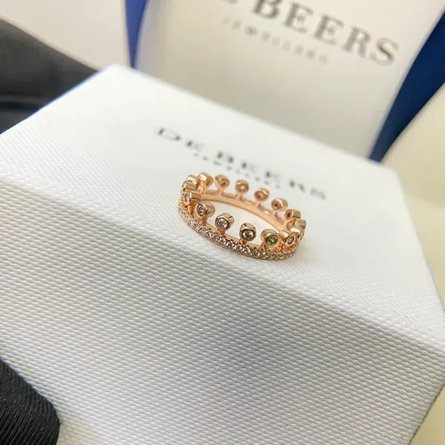 De Beers Silver Gold Pavé Band Bezel-Set Round Diamonds Ring 3