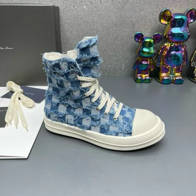 Denim Patchwork Frayed High-Top Lifestyle Sneakers 2